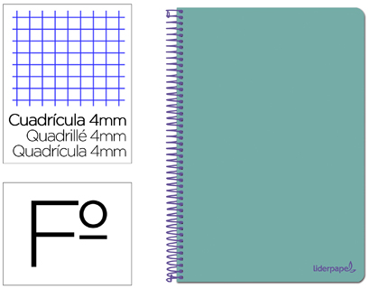 Cuaderno espiral Liderpapel Smart Folio tapa blanda 80h 60g c/4mm. color turquesa